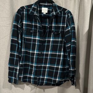 Blue and Black Plaid Button-Up Shirt American eagle
